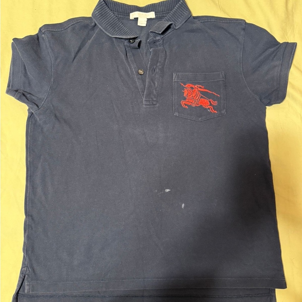 Burberry Navy Polo Shirt with Red Embroidery